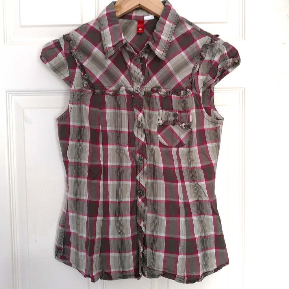H&M Plaid Shirt with Ruffle Details